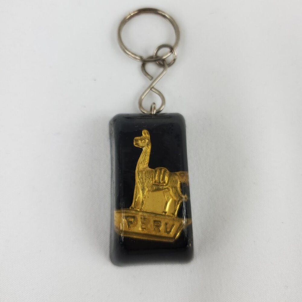Vintage Peru Llama Brass Resin Coated Keychain